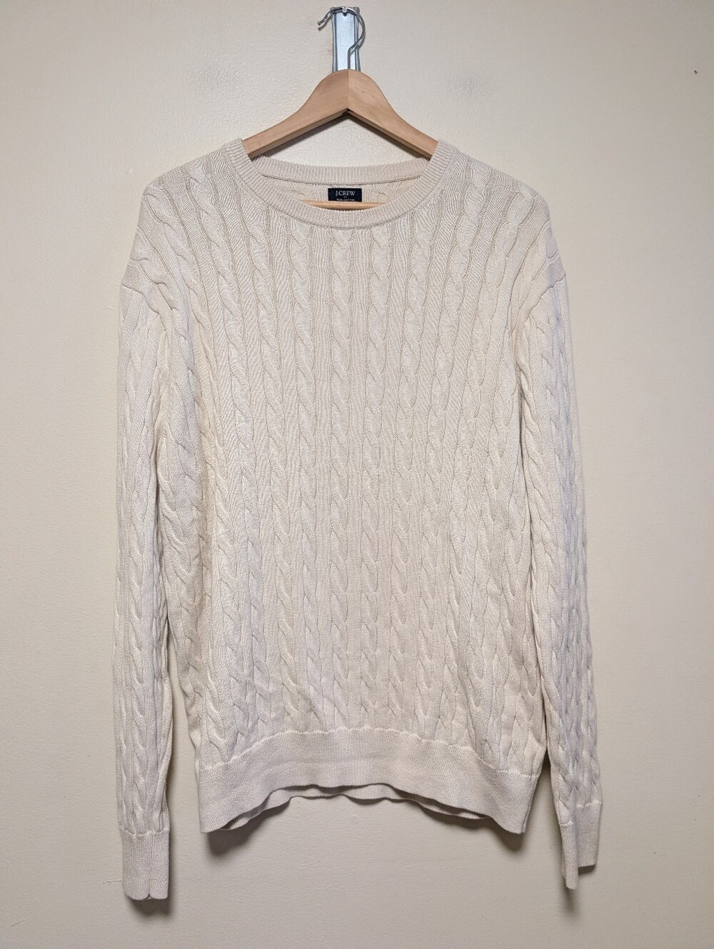 J.Crew Ivory Cable Knit Sweater 100% Cotton Crewneck Medium